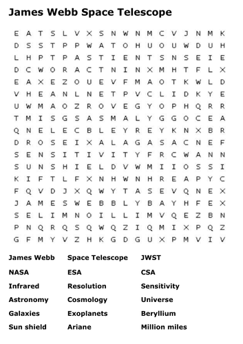 James Webb Space Telescope Word Search