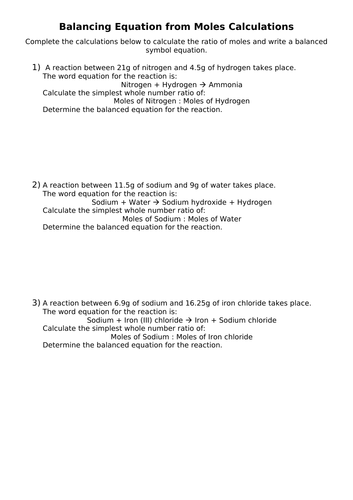 GCSE Chemistry - Balancing Equations from Moles