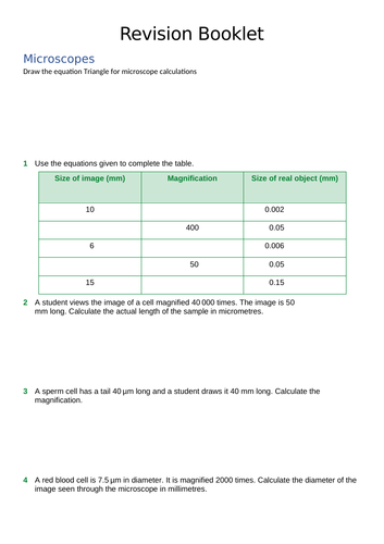 AQA KS4 - Microscope Workbook