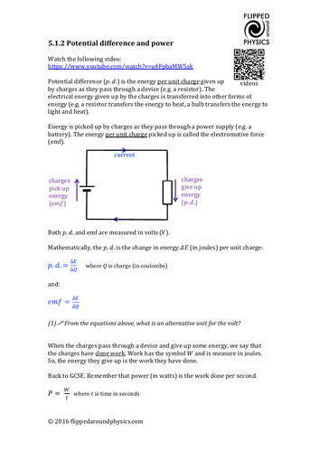 Potential difference and power