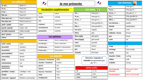 CA3 Ffrangeg - 'Je me présente' taflen geirfa