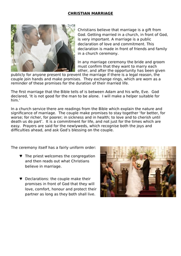 Marriage Information Sheet Teaching Resources