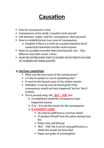 OCR A LEVEL LAW : CAUSATION A/A* NOTES