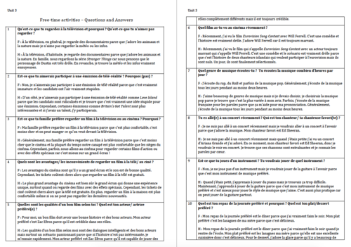 Unit 3- Questions and Model Answers- GCSE French