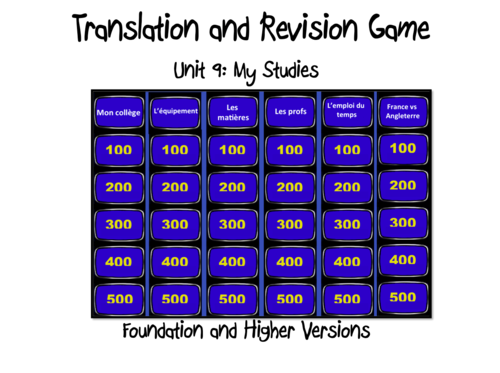 Translation and Revision Game- Unit 9- My Studies- GCSE French
