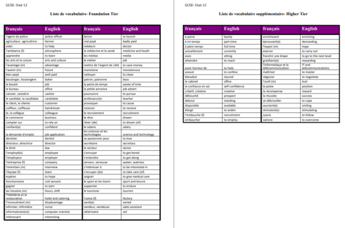 Unit12- Vocabulary List- GCSE French