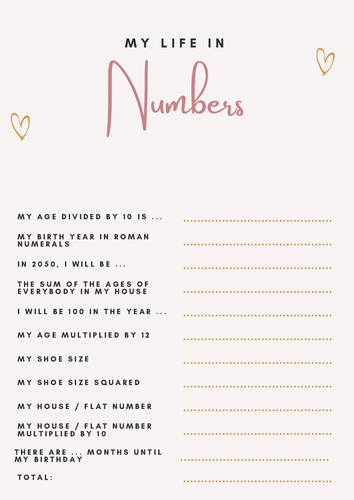 my-life-in-numbers-teaching-resources