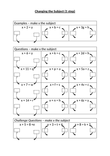 Changing the Subject (1 Step Equations)