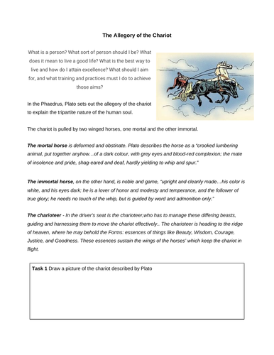 A worksheet on Plato's Allegory of the Chariot