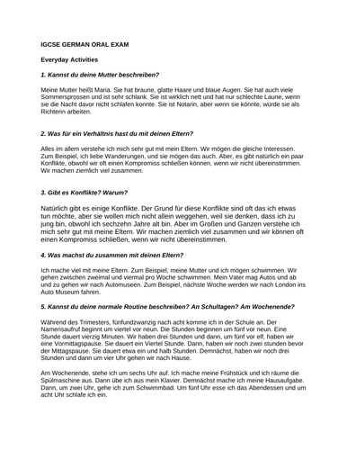 GCSE German Oral Model Answers