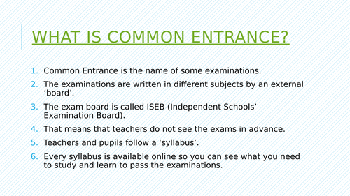 Explaining Common Entrance to pupils