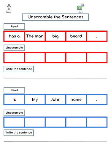 Scrambled Sentences - Entry Level English - SEN