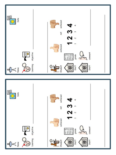 Lesson Objective Self Assessment Sheets