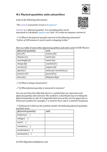 Physical quantities, units and prefixes