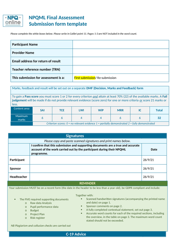 NPQML complete write up foundation subject art