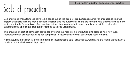 AQA A Level Design and Technology  Modern industrial and commercial practice Scale of Production
