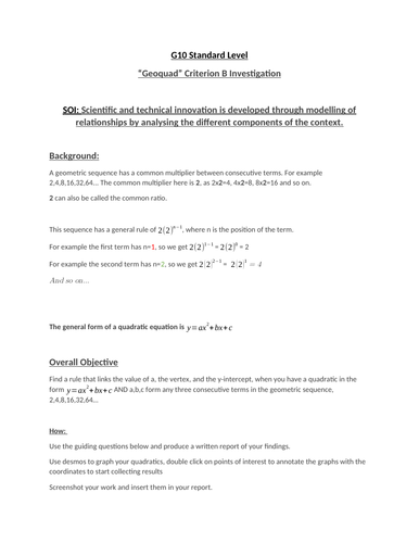 MYP4/5 Criterion B Quadratic Functions