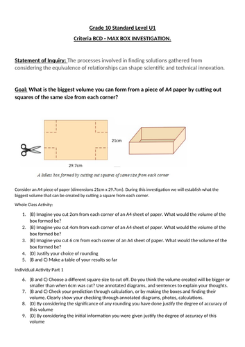 MYP 4/5 Criteria B C D Max Box Functions