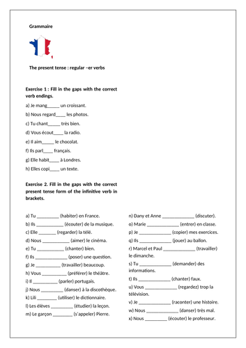 Present tense of –er verbs