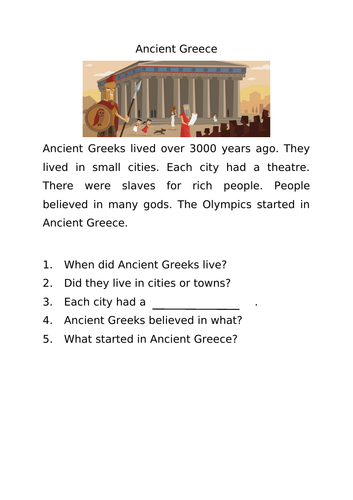 Differentiated Ancient Greece Reading Comprehensions