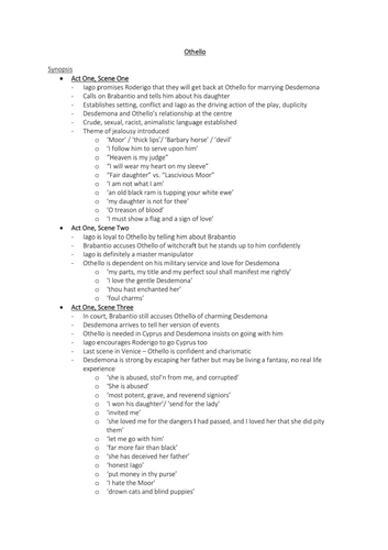 Othello Synopsis and Quote Banks