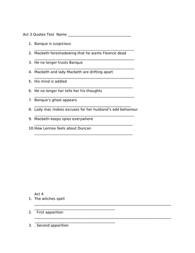 Macbeth - Quotes and Tests