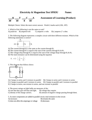 Electricity and Magnetism Quiz and Test Package Grade 11 Physics Test WITH ANSWERS #7