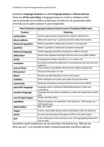 Functional Skills English Level 2 Reading: Language Features
