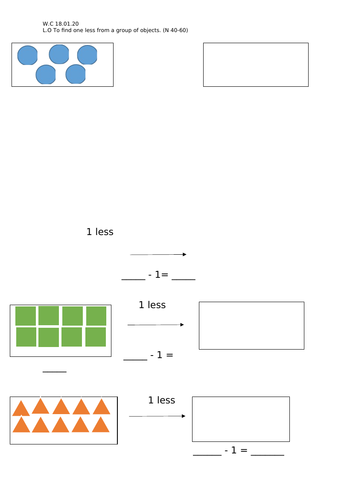 EYFS/YR1 Ones less than worksheet