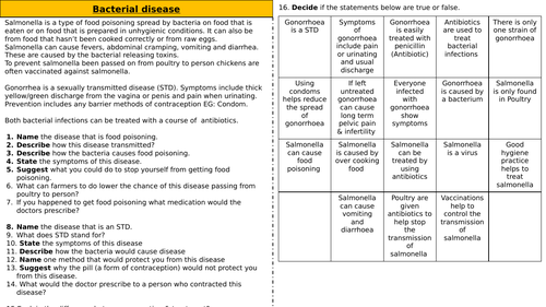 Bacterial Diseases - Worksheet - Higher & Foundation (SPEC 3, AQA)