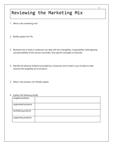 Marketing Mix for Tourism