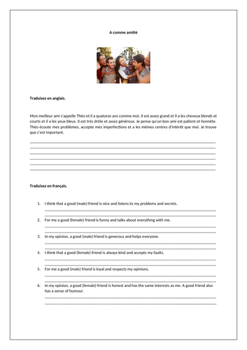 Studio GCSE French (Foundation) – Module 1 – A comme amitié – Pages 10 - 11 - Worksheet