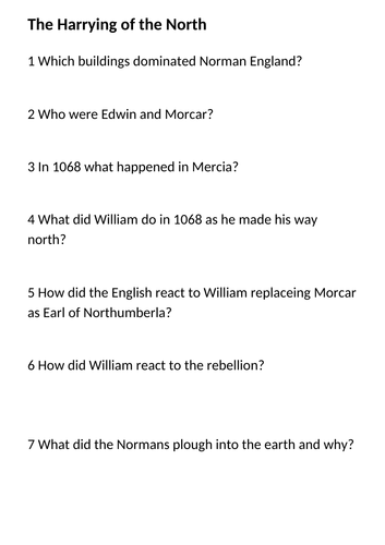 The Harrying of the North Video Questions