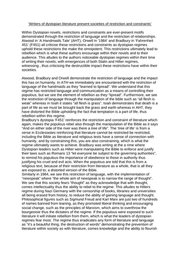 Dystopia Part B A* Essay (30/30 Answer)