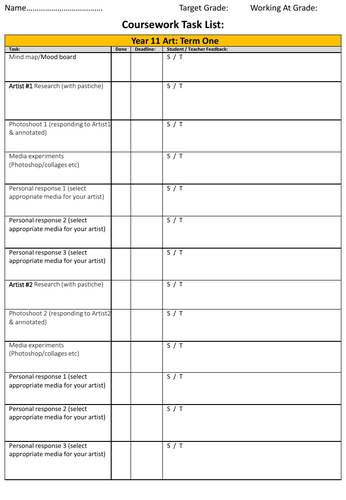 GCSE Art Handbook, AO guidance, task lists and image helpsheets