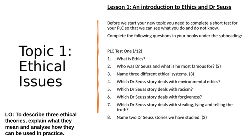 Ethics topic for Yr 9 through Dr Seuss stories