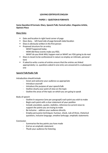 Leaving Certificate English Question B Formats