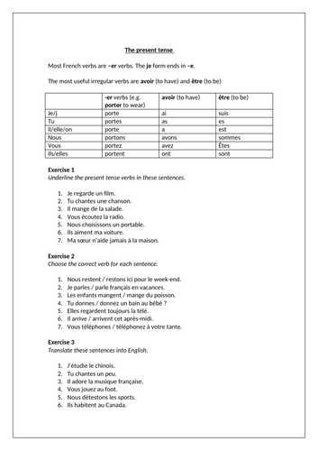 AQA / EDEXCEL Studio GCSE French (Higher) – Module 1 – Qui suis-je ? – Page 7 - The Present Tense