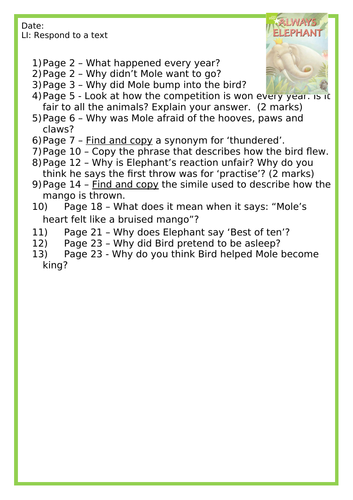 Lime Band Guided Reading Questions