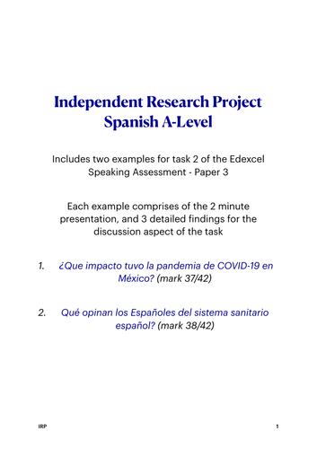 Independent Research Project (IRP) Spanish A-Level