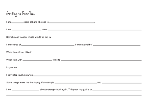 Getting to Know Me Introductory Activity | Teaching Resources