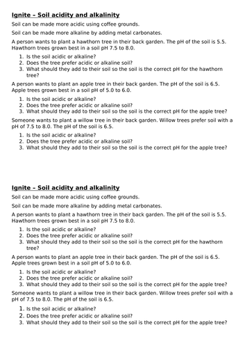 Differentiated neutralisation reactions work sheet soil pH key stage 3