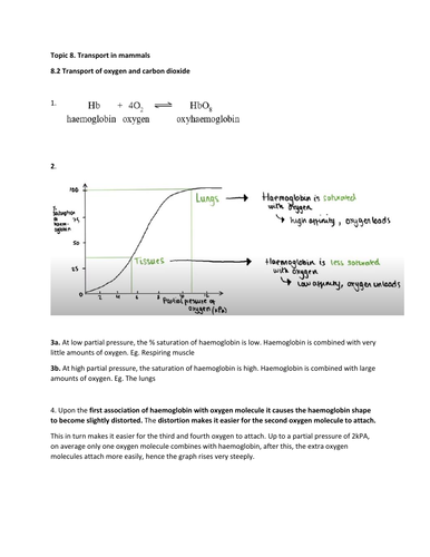 AS Biology-Topic 8-Transport of oxygen and carbon dioxide - Worksheet and Mark scheme