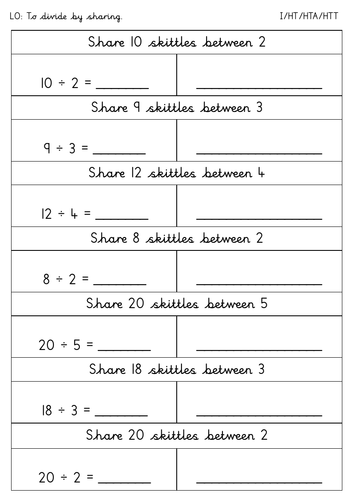 Year 2 Division by Sharing Worksheets