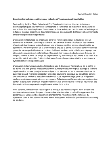 A* Essay Intouchables - Les techniques utilisées par Nakache et Toledano