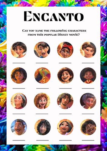 Encanto Movie Quiz. Game Sheet and Answers. Great Disney Themed Lesson Filler