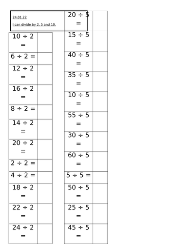 Dividing by 2 5 and 10