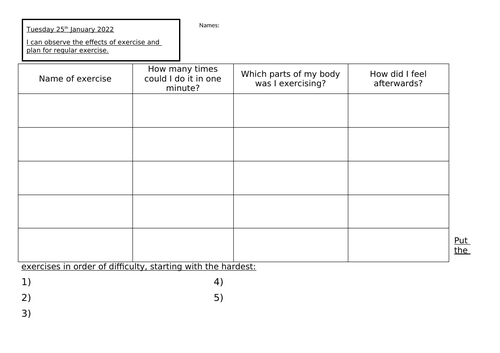 Y2 Science Exercise Investigation