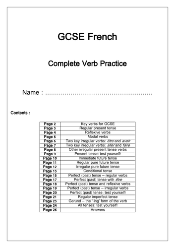 French Verbs: Tenses booklet for GCSE with practice