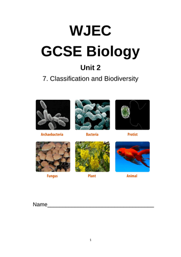 WJEC Classification and Biodiversity